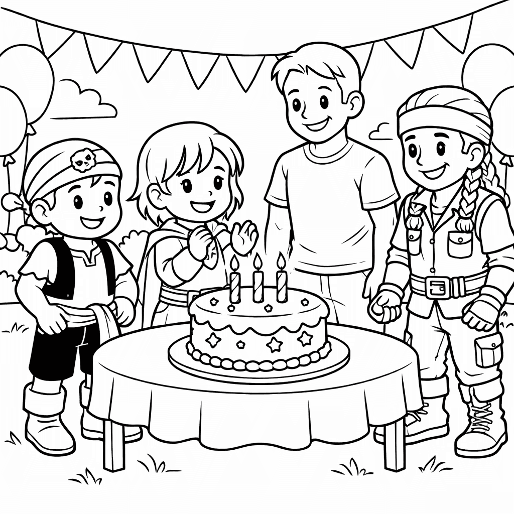 A family of four celebrating at a birthday party
