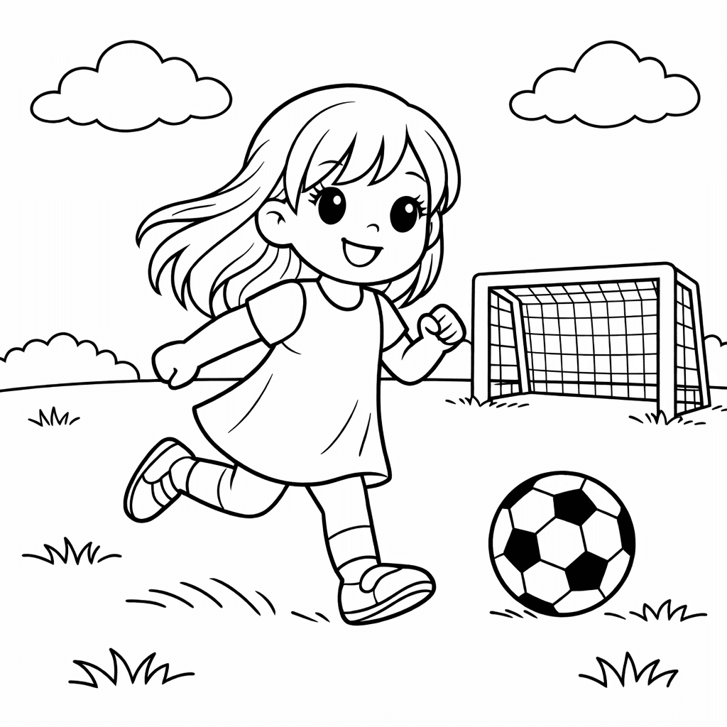 A girl with long hair playing soccer