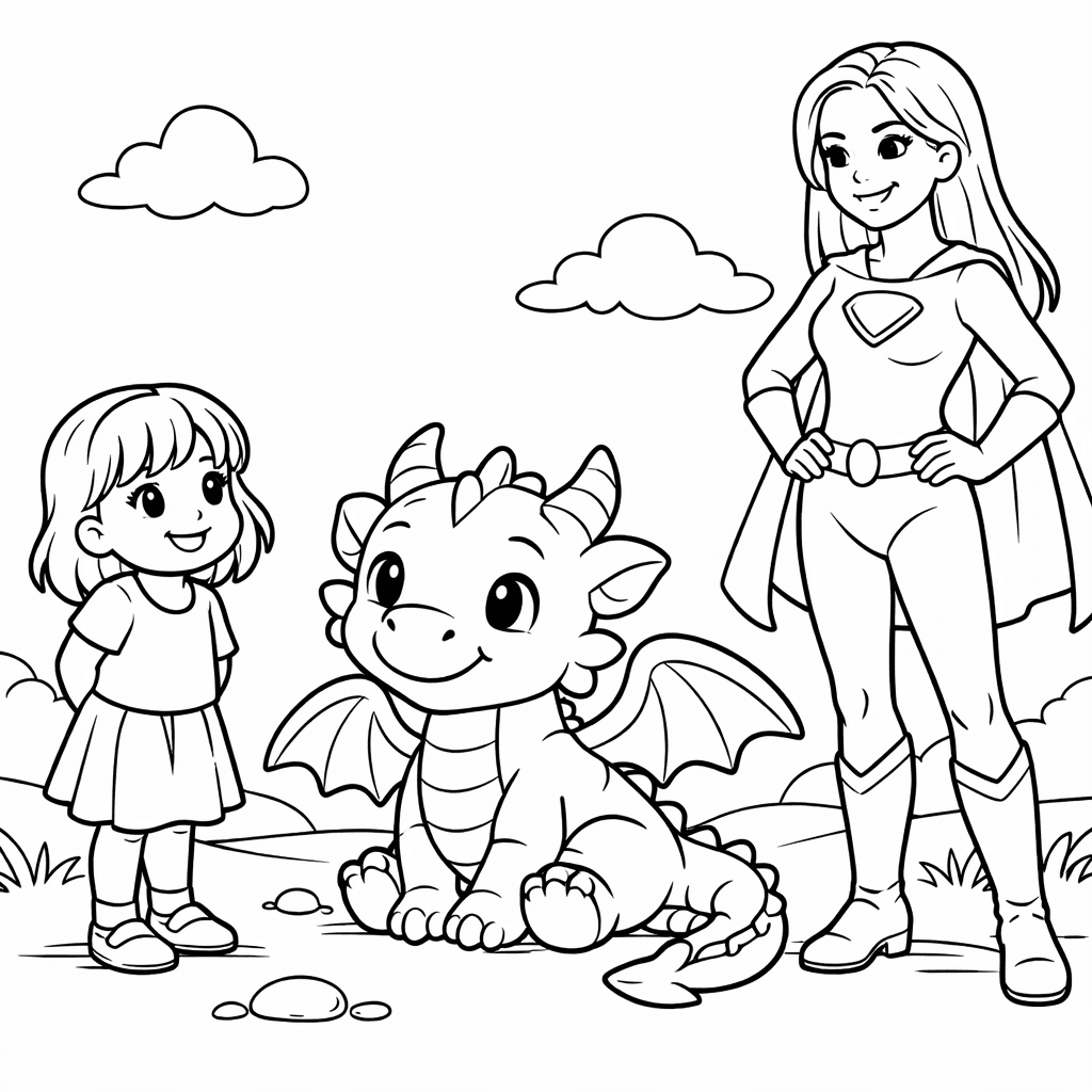 A superhero mum and daughter meeting a dragon